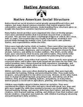 Preview of Native American Social Structure Article & Questions Assignment (WORD)