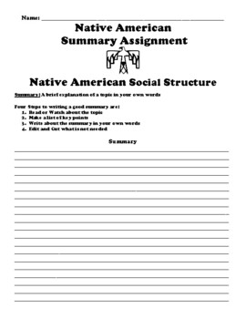 Native American Social Structure Summary Assignment by BAC Education