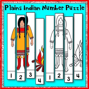 Preview of Native American Studies: Plains Indian Number Puzzle for PK and K