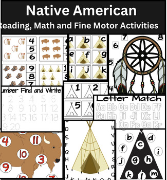 Preview of Native American Symbols Bundle Reading, Math, Fine motor activities