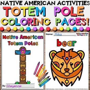 Preview of Native American Totem Pole Indigenous Coloring Pages and Writing Activities