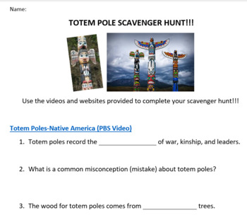 Preview of Native American Totem Pole Scavenger Hunt (Webquest)