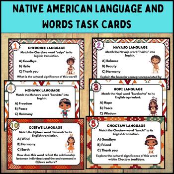 Preview of Native American Tribe Language and Words Task Cards