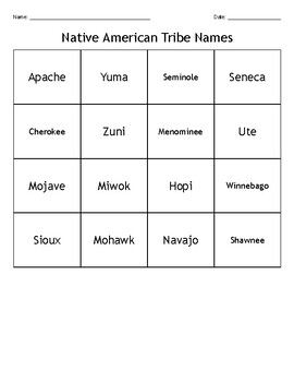 Preview of Native American Tribe Names Bingo Game