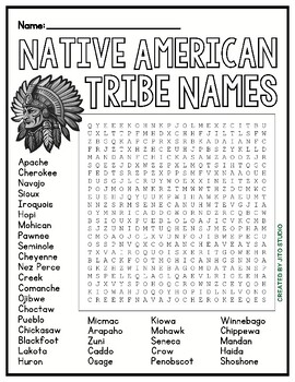 Native American Tribe Names | Word Search Puzzle Worksheet Activity