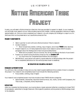 Preview of Native American Tribe Project Assignment Sheet, Guided Notes, and Grading Rubric