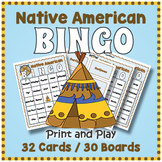 Native American Tribes BINGO & Memory Matching Card Game Activity