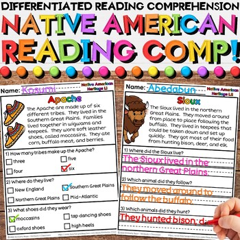 Preview of Native American Tribes Reading Comprehension Worksheets for Social Studies