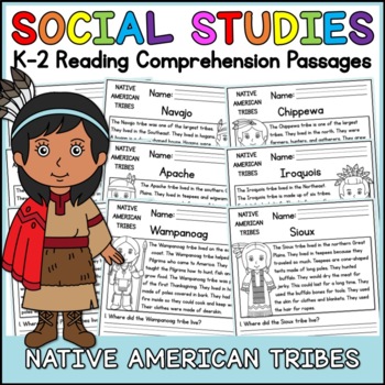 Preview of Native American Tribes Social Studies Reading Comprehension Passages K-2