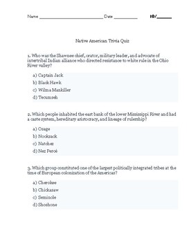 Preview of Native American Trivia Quiz