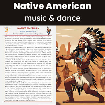 Preview of Native American music and dance Reading Comprehension Worksheet