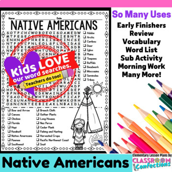 Preview of Native Americans Activity: Native Americans Word Search/Vocabulary