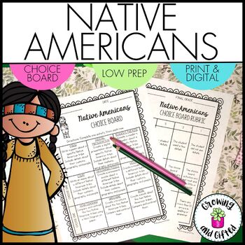 Preview of Native Americans Choice Board Menu for Enrichment and Early Finishers