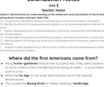 Preview of Native Americans/Colonization Unit 1 (teacher and student guided notes)