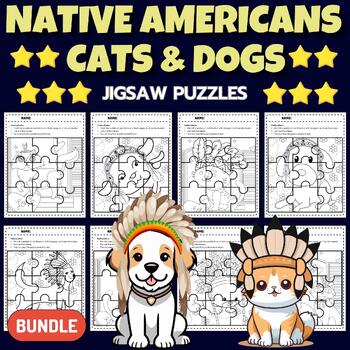 Preview of Native Americans Dogs & Cats - Indigenous Peoples Day Jigsaw Coloring Puzzles