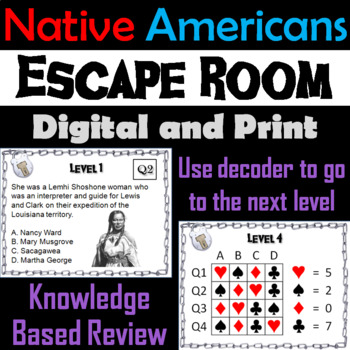 Preview of Famous Native Americans & Tribes Activity Escape Room: Sioux, Apache, Navajo etc