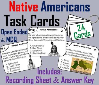 Preview of Famous Native Americans & Tribes Task Cards: Sioux, Apache, Navajo, Cherokee etc