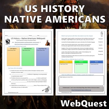 Preview of Native Americans Webquest - US History Editable Digital Activity