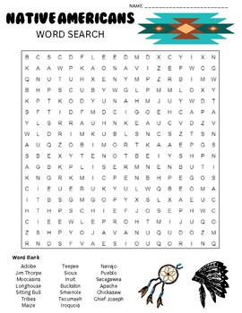 Preview of Native Americans Word Search with Answer Key