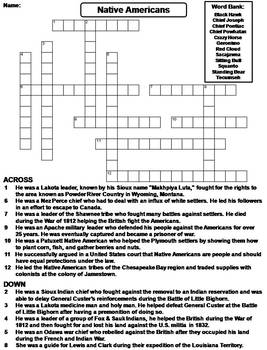 Native Americans Worksheet/ Crossword Puzzle by Science ...