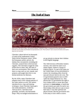 Preview of Native Americans: The Trail of Tears reading, questions, map, organizer