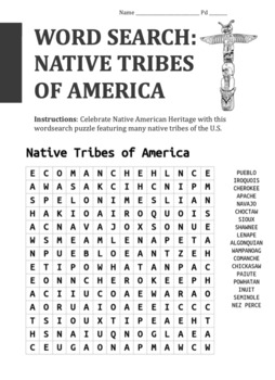 Native Tribes of America Word Search / Native American Heritage | TPT