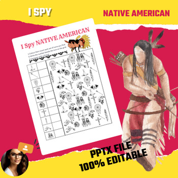 Preview of Native american indian Indigenous people's I spy colring activity pptx file AAPI