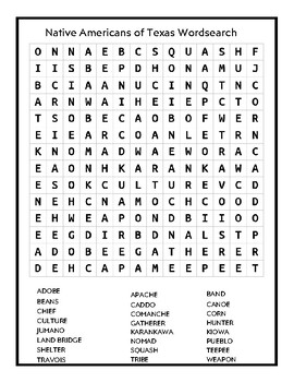 Preview of Natives Americans of Texas Word Search