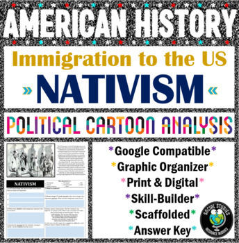 Preview of Nativism Political Cartoon Analysis - Immigration - Print & Digital Versions