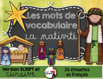 Preview of FRENCH VOCABULARY CARDS NATIVITÉ - Mots de vocabulaire - script et cursif