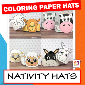 Preview of Nativity Hat Crafts - Nativity Animals - Christmas Coloring Crowns - Headbands