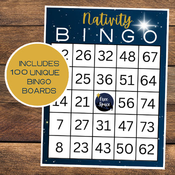 Nativity Bingo | 100 Cards | Christ Birth Bingo | Christmas Nativity Game