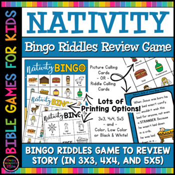 Preview of Nativity Bingo Riddles Game | Bible Bingo Game to Review Story of Baby Jesus