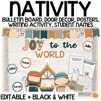 Preview of Nativity Bulletin Board & Classroom Door Decor | Fun Winter Writing Activity