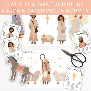 Preview of Nativity Christmas Scripture Cards & Characters Bible Advent Activity Lesson