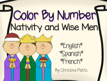 Preview of Nativity Color By Number in English, Spanish, and French