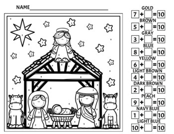 Nativity Color by Number/Addition by Bookmarks and More | TpT