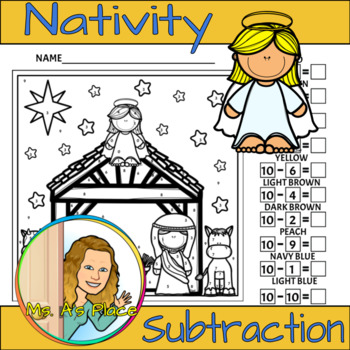 Nativity Color by Number/Subtraction by Bookmarks and More | TpT