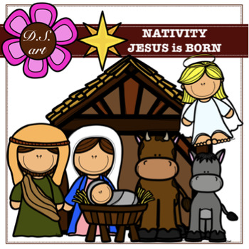 Preview of Nativity - JESUS is BORN Digital Clipart (color and black&white)