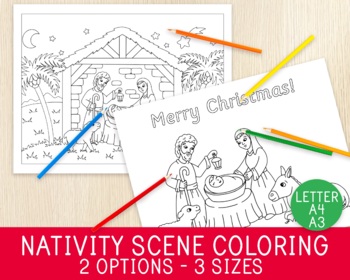 Preview of Nativity Scene Coloring Pages, Christmas Activity, Holy Family Coloring, 3 Sizes