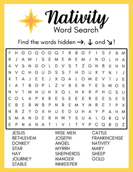 Nativity Word Search - Activity Sheet by Badger and Peach | TPT