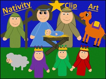 Preview of Christmas Nativity bulletin board Clip Art Church Preschool Mary Baby Jesus