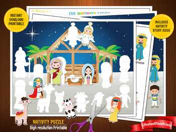 Preview of Nativity puzzle, story guide, christmas game, nativity story, nativity printable