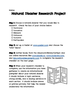 Preview of Natural Disaster Research Project and Checklist -  Pamphlet Project