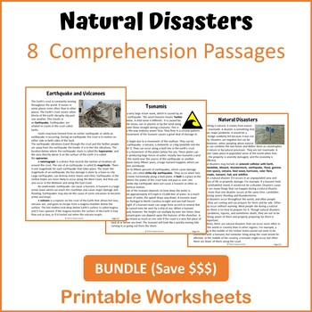 Preview of Natural Disasters Bundle Reading Comprehension - Printable Worksheets