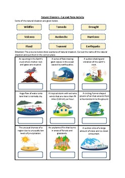 Preview of Natural Disasters - Cut and Paste Worksheet | Printable PDF & Easel Activity