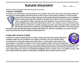 Natural Disasters Easy Comprehension by Teach Me Ms G | TPT