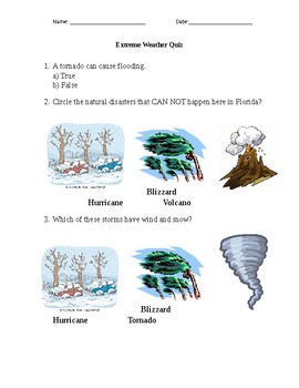 Preview of Natural Disasters/Extreme Weather Quiz (ELL)