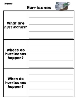 Natural Disasters Graphic Organizer - Hurricanes by Michelle Putnick