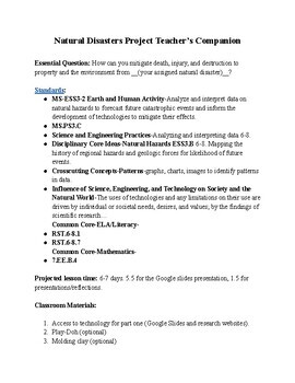 Preview of Natural Disasters Project (1 & 2) Teacher's Companion